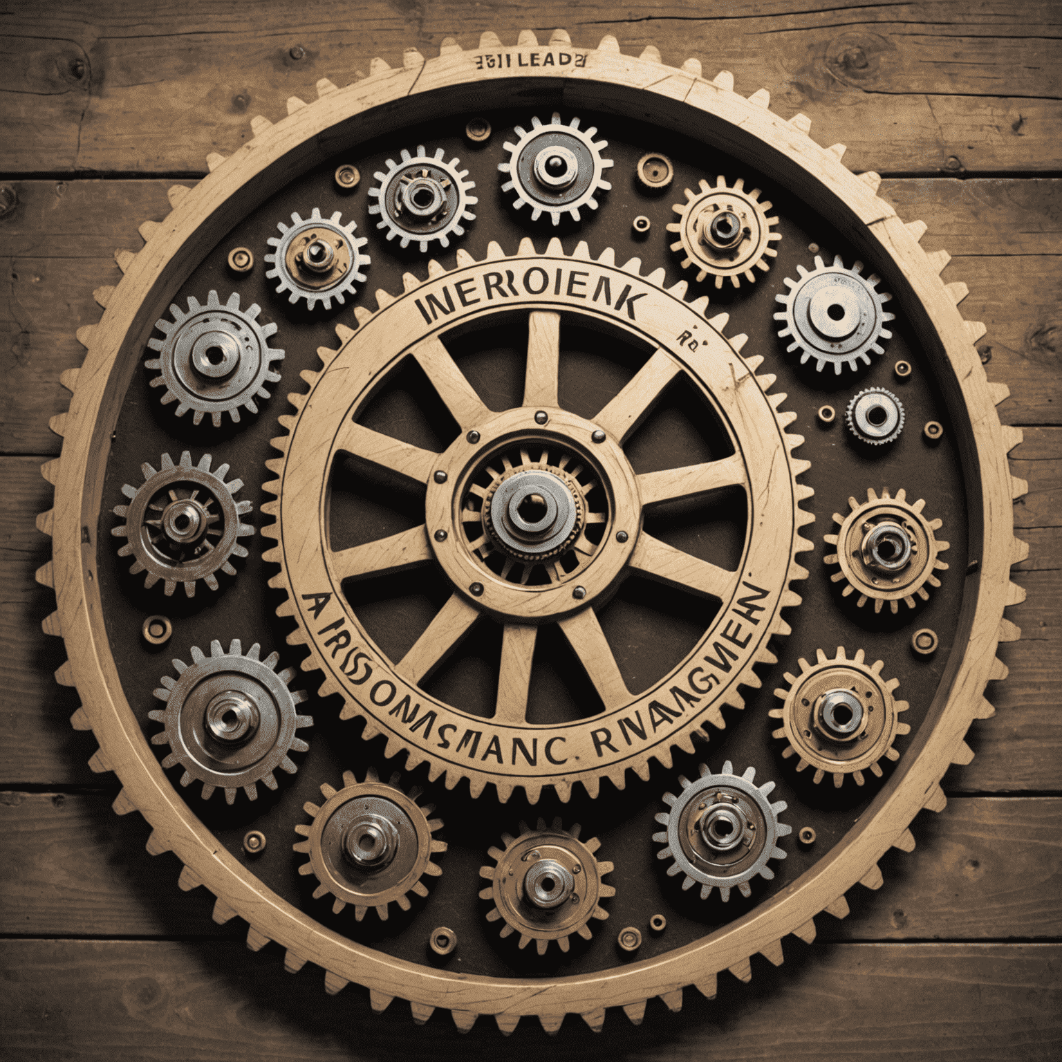 A visual representation of risk management process in aerodrom finance, showing interconnected gears labeled with different risk management steps